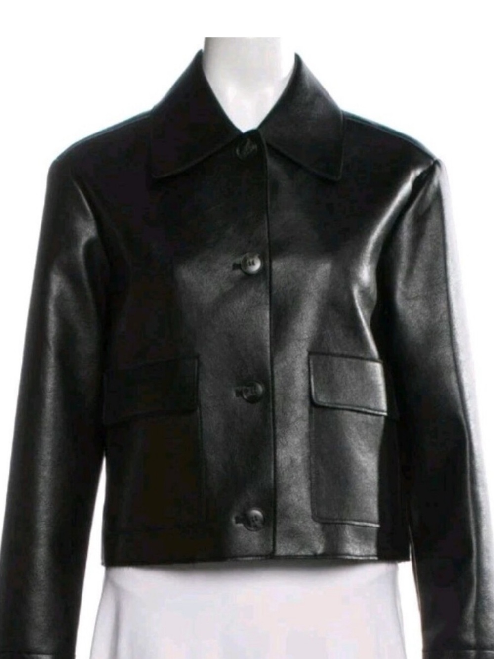 Jason Wu Classic Black Leather
Outerwear Button-Front Sz L Jacket New
